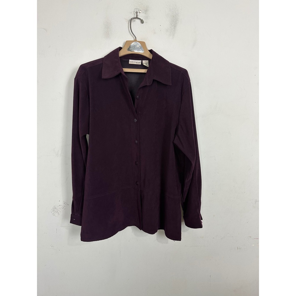 Croft & Barrow Stretch Purple Faux Suede Button Down Shirt Women Large